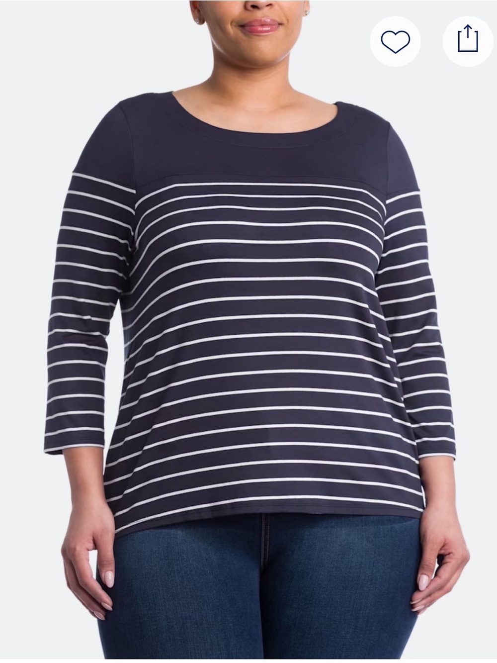 Laila Jade Navy and White Striped Quarter Sleeve Boatneck Top